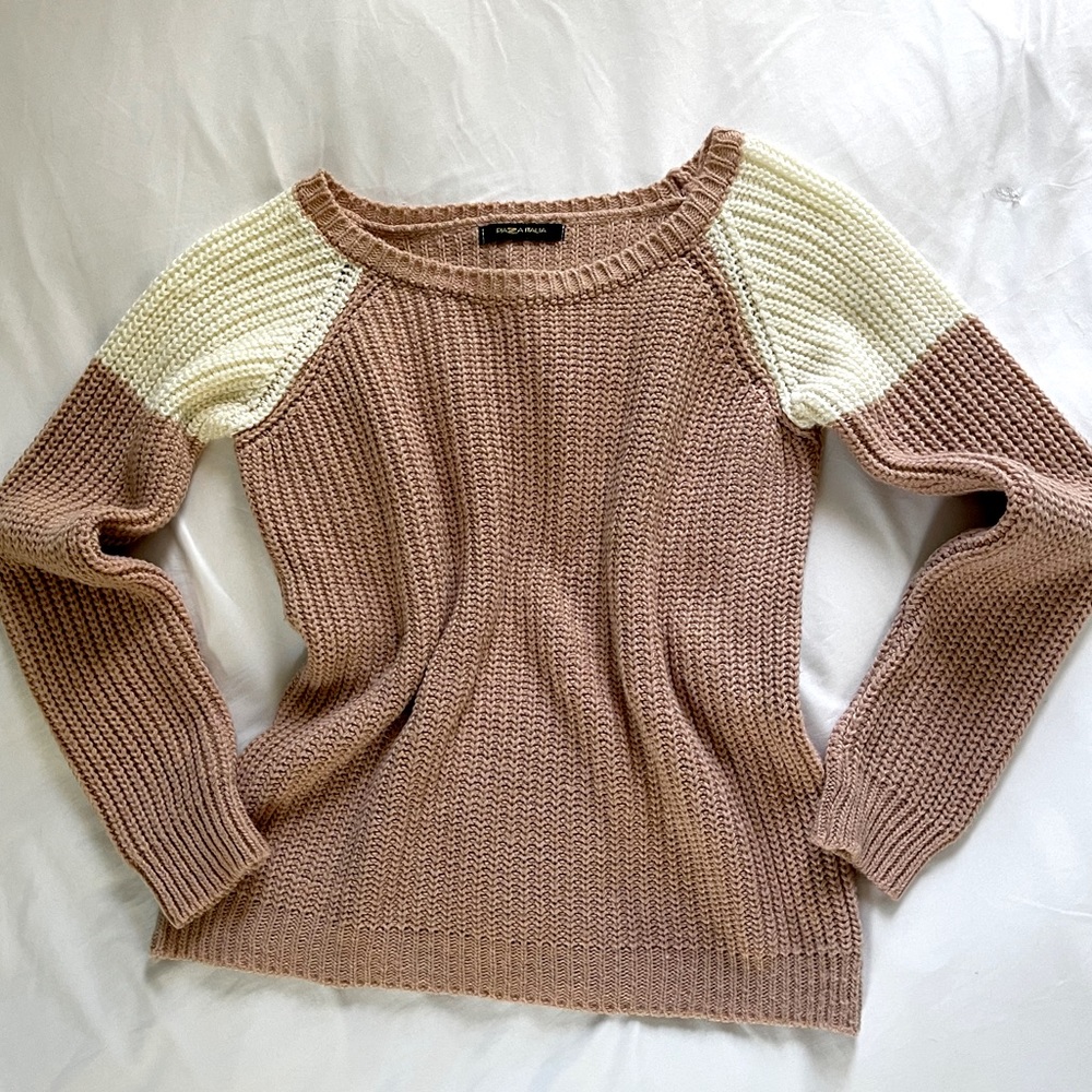 Baby Pink Crochet Knit Crew-Neck Sweater Made In Italy | Honest Prices & Photos